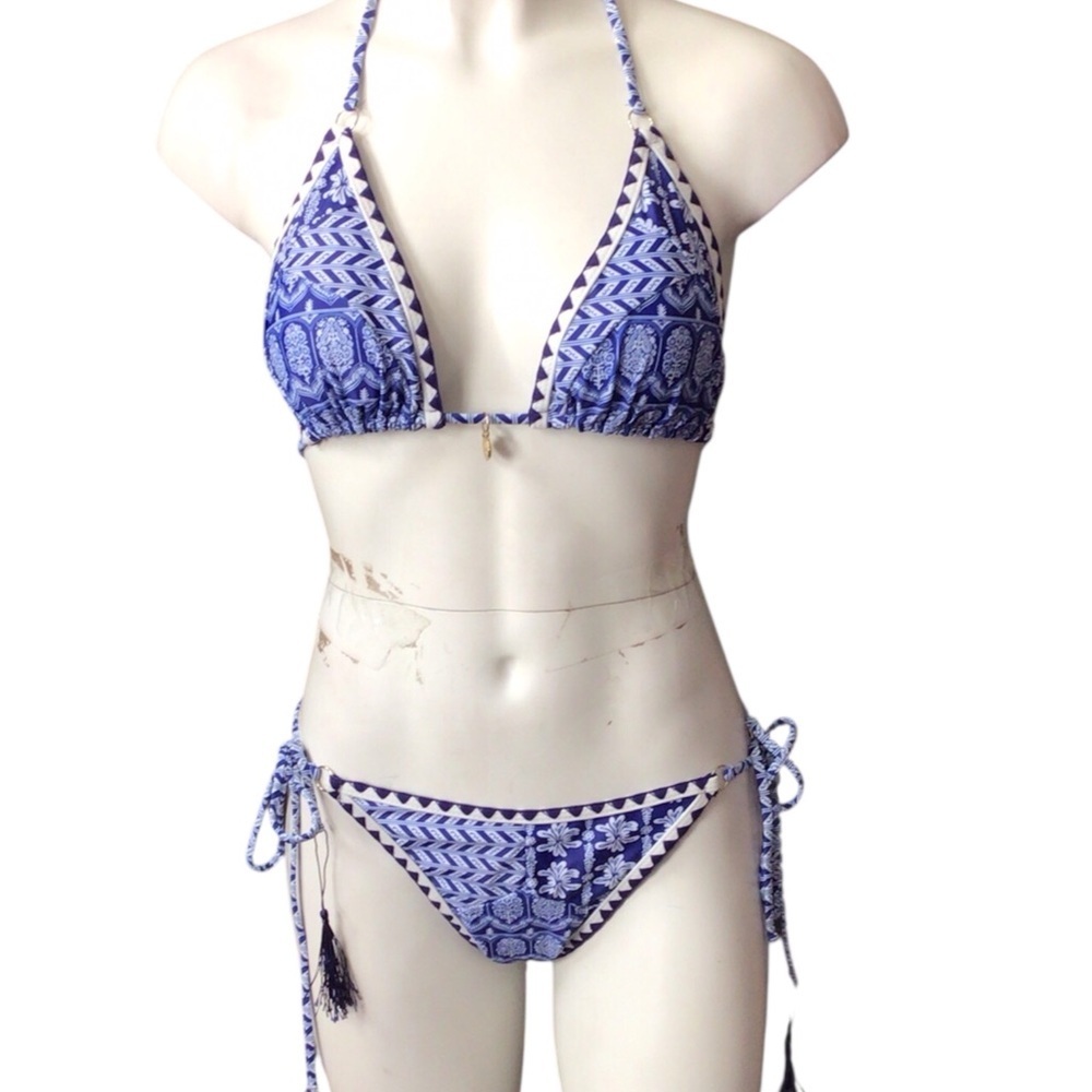 Elegant Blue Geometric Bikini Set size XL